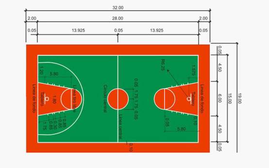 塑胶篮球场设计尺寸和器材规范(图1)